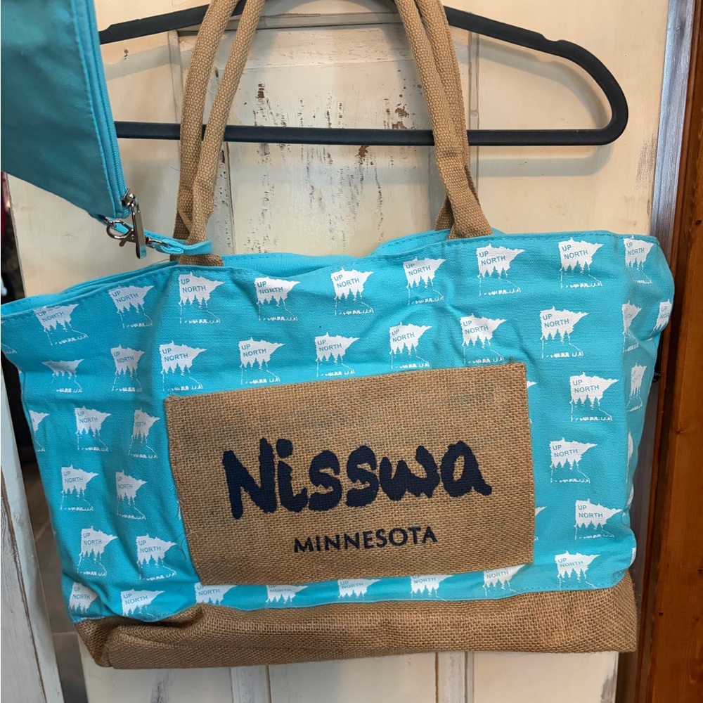 Blue and Tan Tote Bag